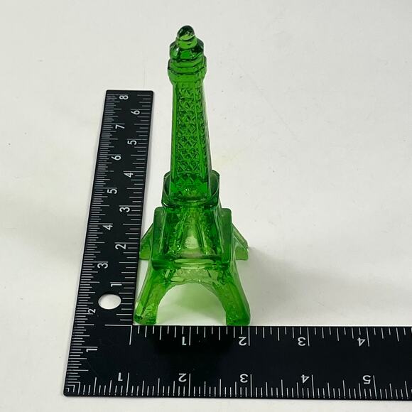 Green Glass Eiffel Tower Paris Souvenir Decorative Figurine 5.5 Inch Vintage Art - Picture 7 of 8